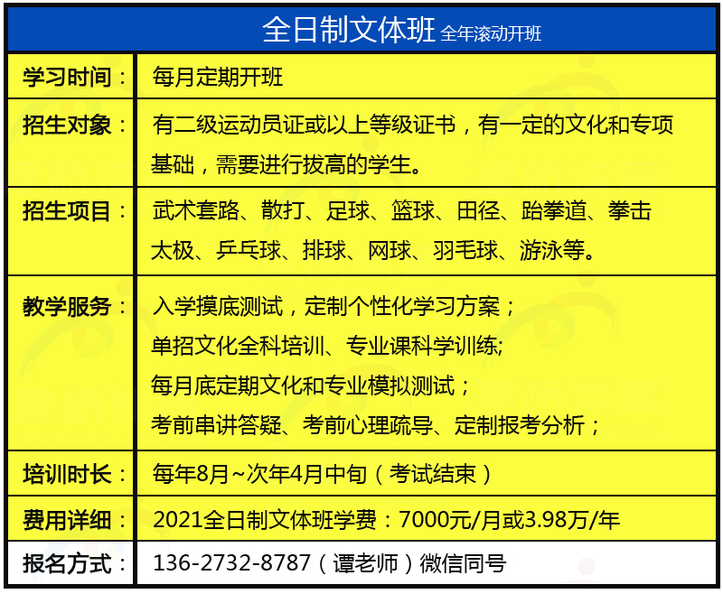 2021年全日制文体班招生简章